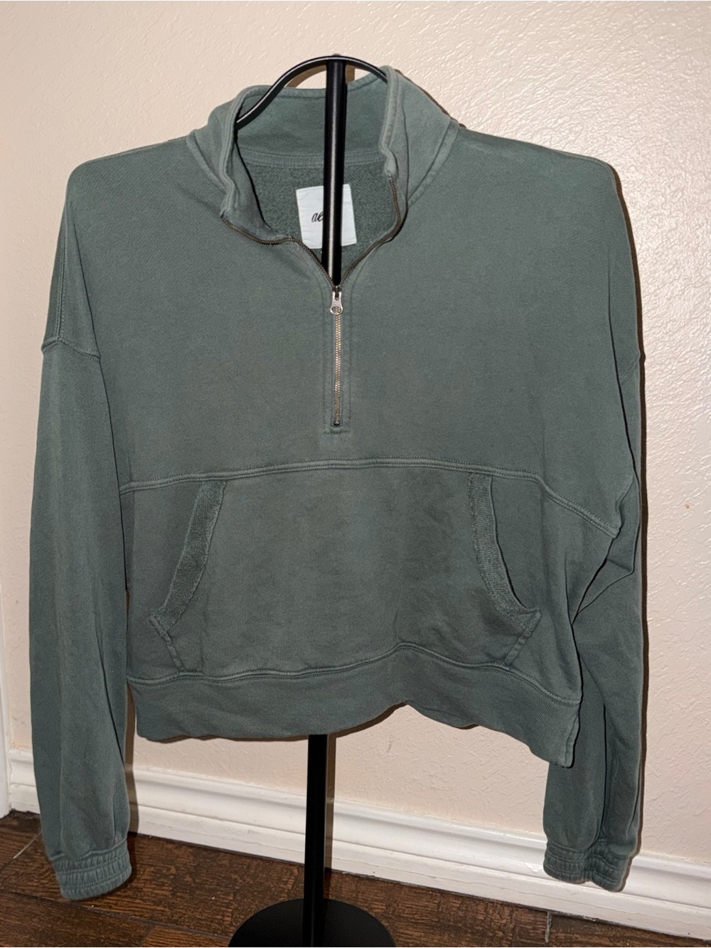 aerie Olive Green Quarter-Zip Pullover